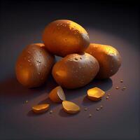 Potatoes on the ground. 3D illustration. Dark background., Image photo