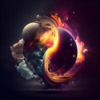 Fractal background with planet and fire effect. illustration., Image photo