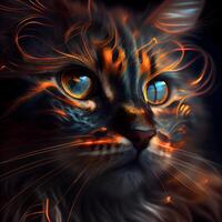 retrato de un gato con naranja ojos en el fumar. 3d representación, ai generativo imagen foto