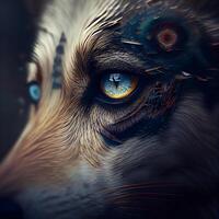 Eye of a wolf. 3d rendering. Computer digital drawing., Image photo