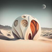 3D illustration of a fantasy landscape in the desert with mountains and moon, Image photo