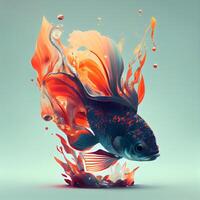 3d illustration of a goldfish jumping out of the water., Image photo