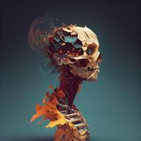 Abstract 3d render of human skull made of orange and blue elements, Image photo