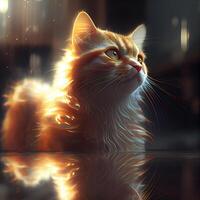 ginger cat on a background of the window in the rays of light, Image photo