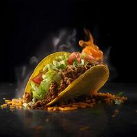 Burrito with meat, vegetables and cheese on a black background., Image photo