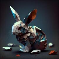 Conejo en origami estilo en oscuro antecedentes. 3d representación, ai generativo imagen foto