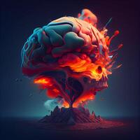 Brain in the fire. 3D rendering, 3D illustration., Image photo