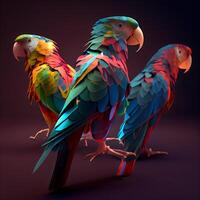 colorful parrots on a dark background. 3d render illustration, Image photo