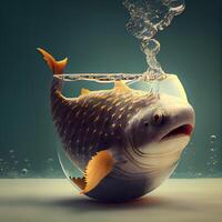 tiburón en un vaso de agua. 3d representación, 3d ilustración., ai generativo imagen foto