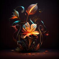 abstract floral vase on the dark background, illustration., Image photo