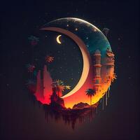 Ramadán kareem antecedentes con creciente Luna y mezquita. ilustración., ai generativo imagen foto