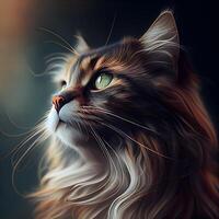 Portrait of a beautiful long-haired cat with green eyes., Image photo