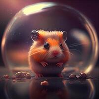 Hamster in a glass ball. 3d rendering, 3d illustration., Image photo