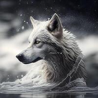 blanco lobo en el agua, 3d representación. computadora digital dibujo., ai generativo imagen foto