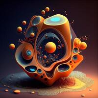 3d illustration of abstract geometric shape in orange and blue colors., Image photo