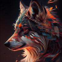 digital ilustración de un lobo cabeza con fuego llamas en el fondo, ai generativo imagen foto