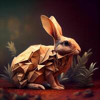 3d rendering of a brown easter bunny on a dark background, Image photo