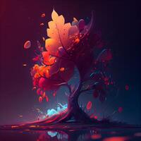 abstract colorful tree on dark background, digital painting, 3d illustration, Image photo