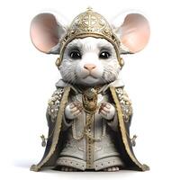 Cute little mouse in a crown with a book on a white background, Image photo