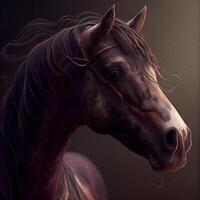 Horse portrait on dark background. Digital painting. 3d rendering, Image photo
