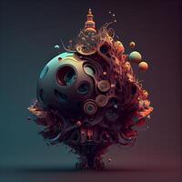 3d illustration of abstract background with colorful sphere made of gears and cogwheels, Image photo