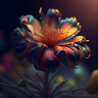 3d ilustración de un flor con un hermosa modelo en un oscuro fondo, ai generativo imagen foto