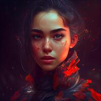 Fantasy portrait of a beautiful girl with blood on her face., Image photo