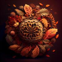 Autumn background with leaves and mandala. Illustration., Image photo