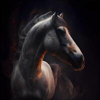 Horse with fire effect on black background. 3D illustration., Image photo