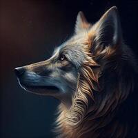 retrato de un lobo en el oscuro. 3d representación., ai generativo imagen foto