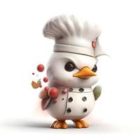 Cartoon snowman with chef hat and vegetables on a white background, Image photo