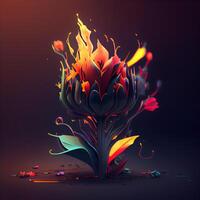 Abstract flower with fire and smoke on dark background. illustration., Image photo