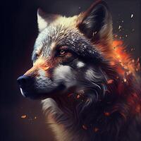 Portrait of a wolf with fire flames in his mouth. Digital painting., Image photo