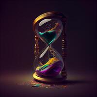 Hourglass with flowing sand inside. illustration. Concept of time, Ai Generative Image photo