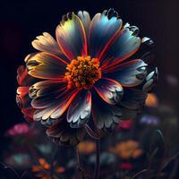 dalia flor en el jardín en un oscuro antecedentes. 3d representación, ai generativo imagen foto