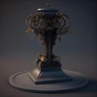 3d render of pedestal with decorative elements on a dark background, Image photo