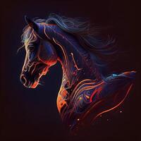 Horse head with abstract colorful lines on dark background. illustration, Image photo