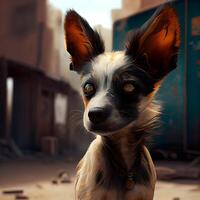 chihuahua perro en el abandonado casa. 3d representación, ai generativo imagen foto