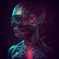 3D Illustration of a Female Skeleton with Futuristic Background, Image photo