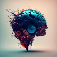 Human head with brain made of colorful splashes. illustration., Image photo