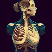 humano esqueleto anatomía. anatomía de el humano cuerpo. 3d ilustración., ai generativo imagen foto