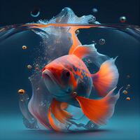 Goldfish swimming in the water. 3D illustration, 3D rendering, Image photo