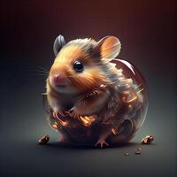 Hamster in a pot of fire on a dark background. illustration., Image photo