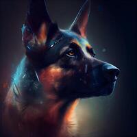 Portrait of a German shepherd on a dark background with splashes, Image photo