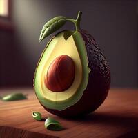 Avocado with leaves isolated on dark background. 3d illustration., Image photo