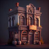 3D render of an old fashioned house on a dark background, Image photo