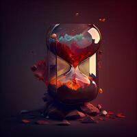 Hourglass in the form of a broken glass. illustration., Image photo