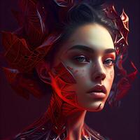 3d illustration of a beautiful girl with futuristic hairstyle and make-up, Image photo