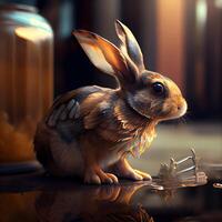 Cute rabbit with a crown on the head. 3D rendering, Image photo
