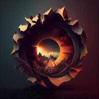 Abstract background with hole in the form of planet. 3d render, Image photo